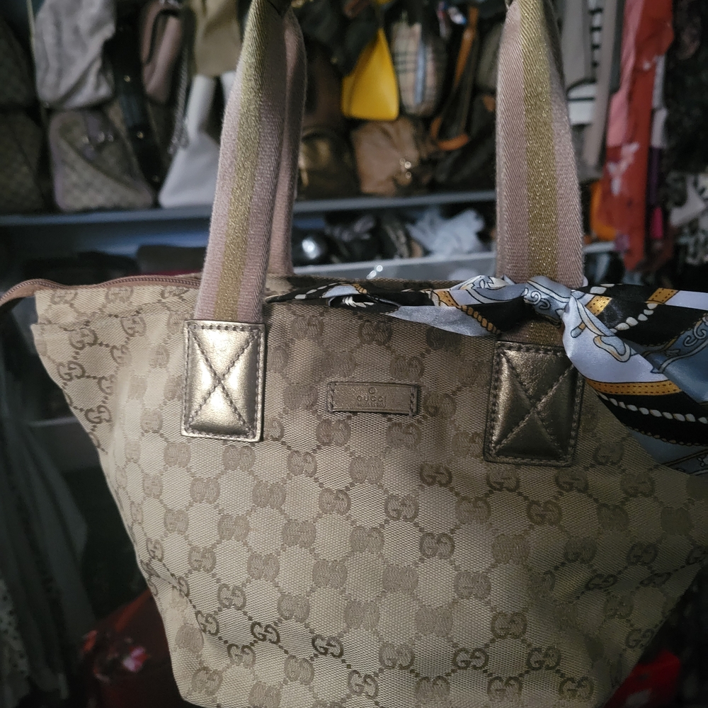Gucci Tan and Gold Tote Bag